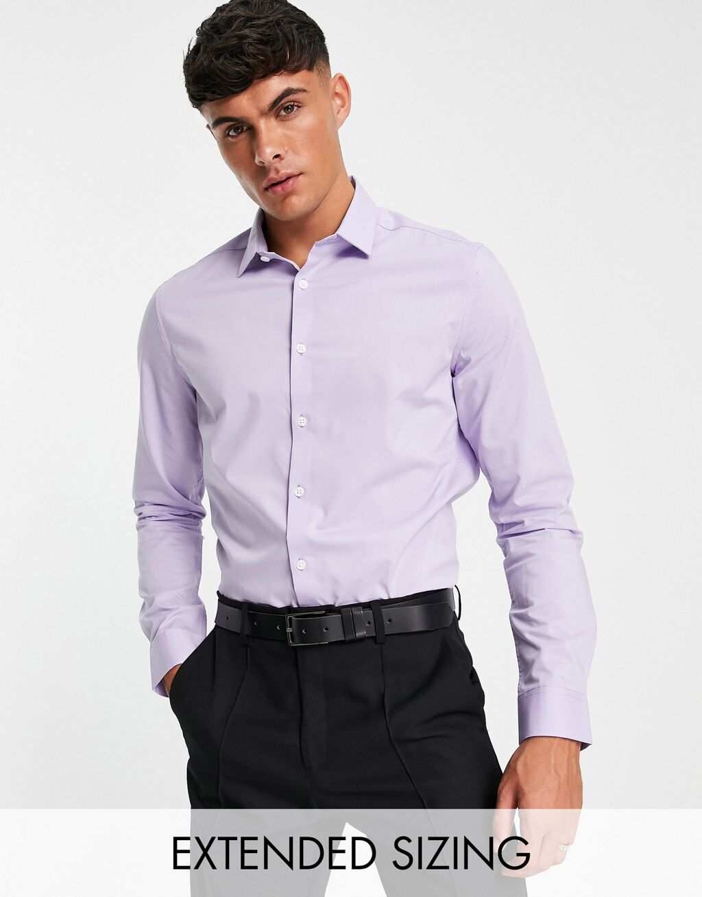 

Сиреневая рабочая рубашка узкого кроя стрейч ASOS DESIGN