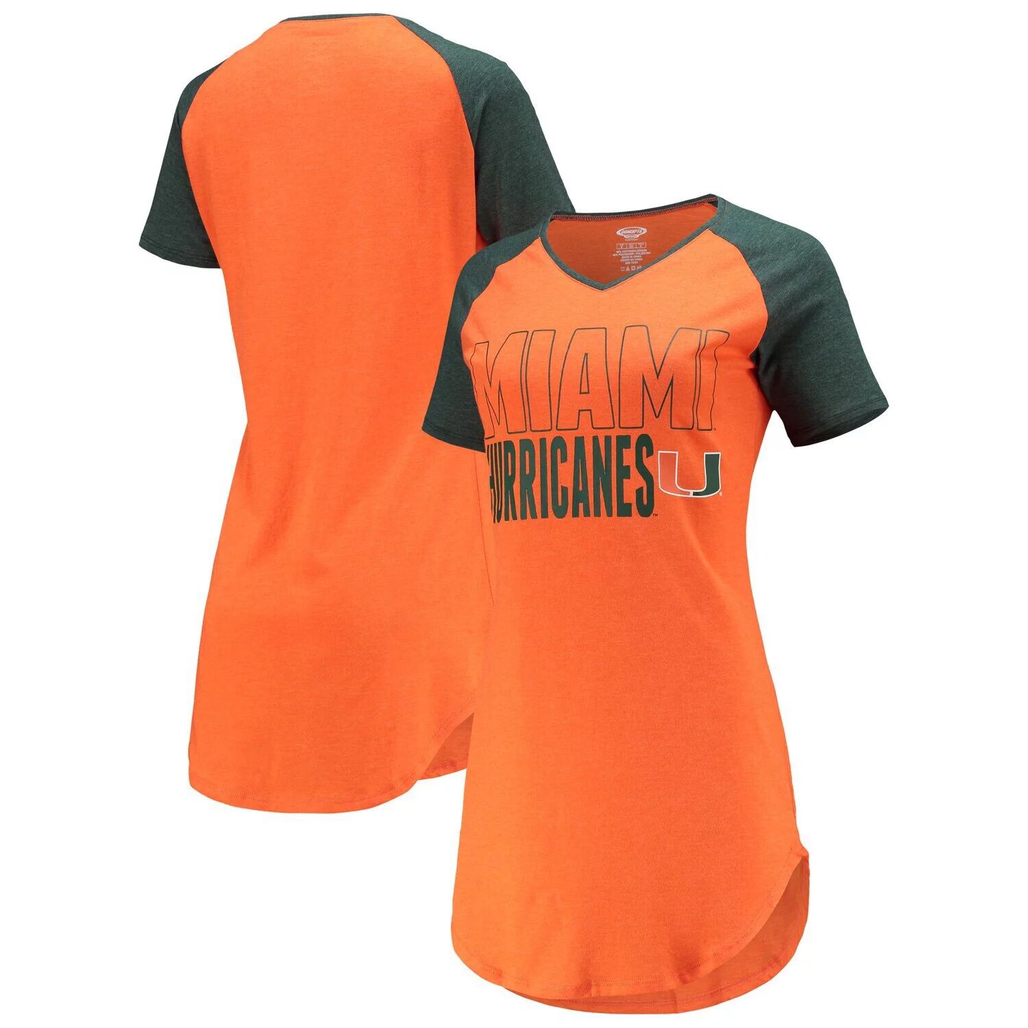 

Женская ночная рубашка Concepts Sport оранжево-зеленого цвета Miami Hurricanes реглан с v-образным вырезом
