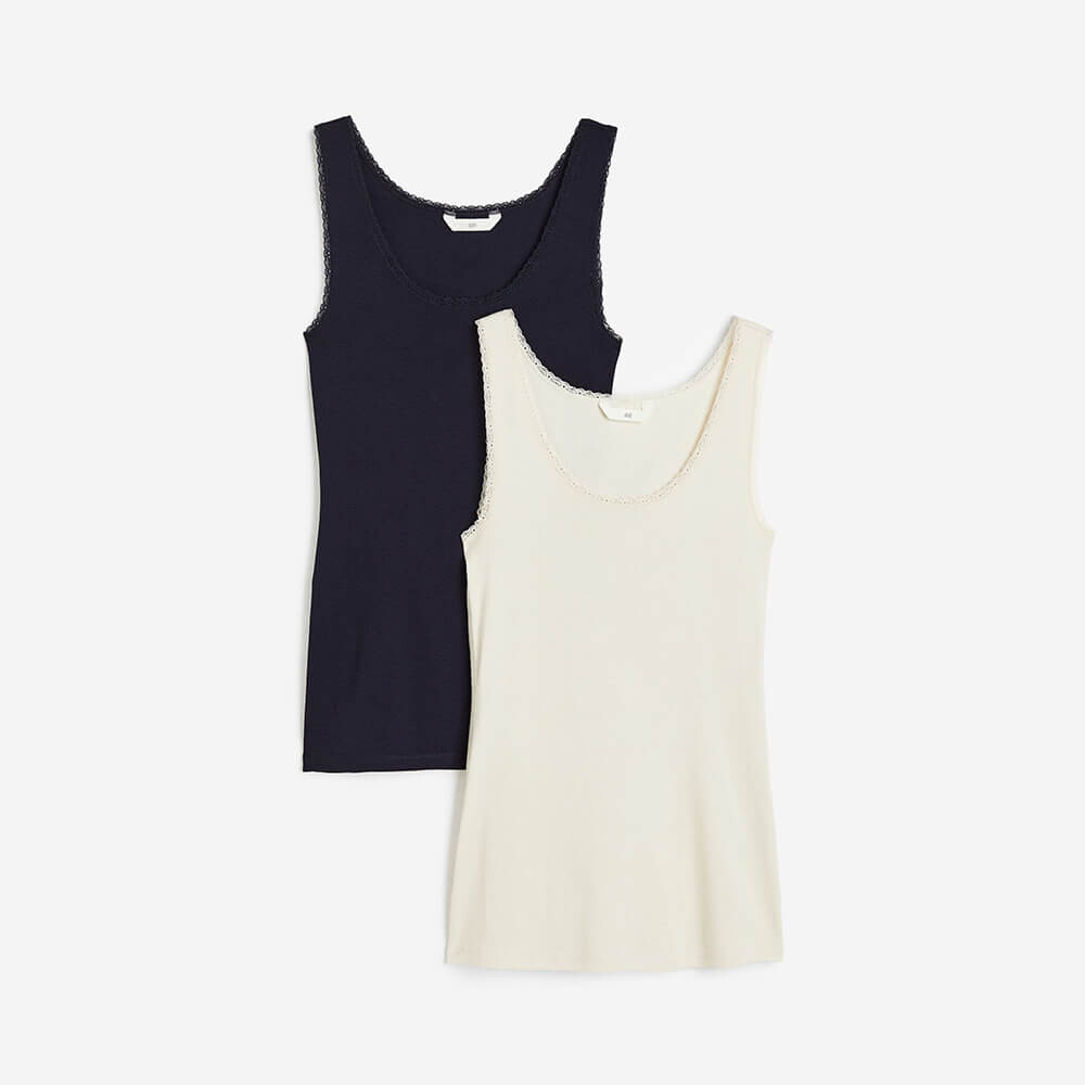 

Комплект топов H&M Lace-trimmed Tank, 2 предмета, тёмно-синий/светло-бежевый