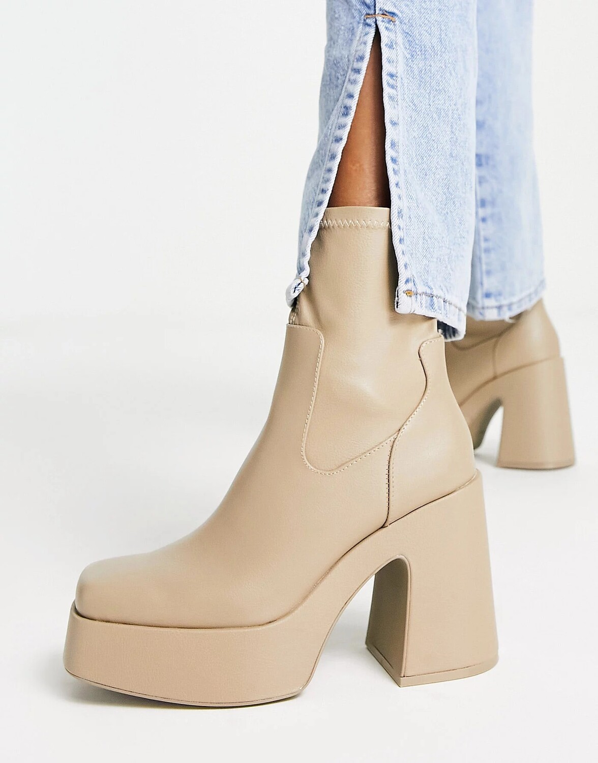 

Ботильоны Pull&Bear faux leather super platform, бежевый