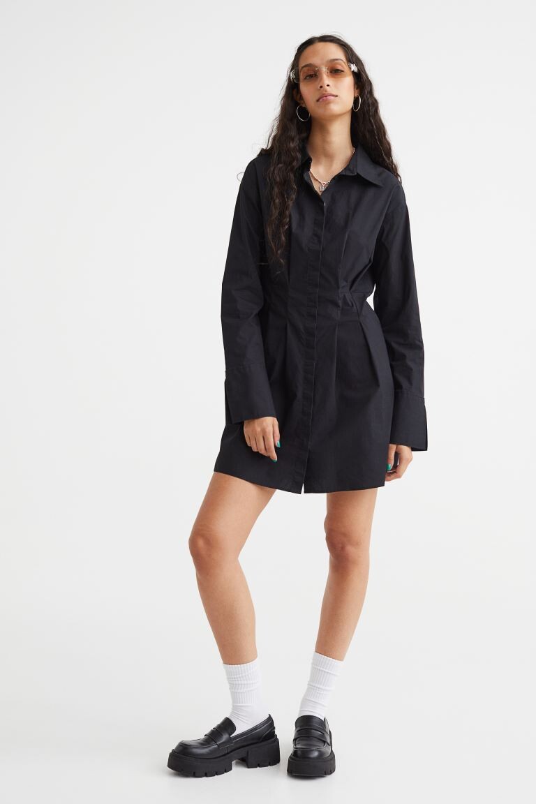 

Платье-рубашка с зауженной талией H&M, черный