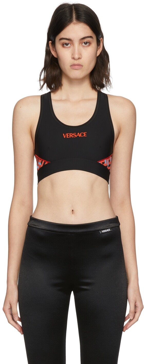 

Черно-оранжевый спортивный бюстгальтер с логотипом Versace Underwear