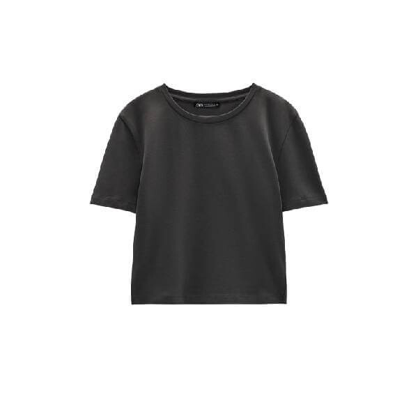 

Футболка укороченная Zara, угольно-серый