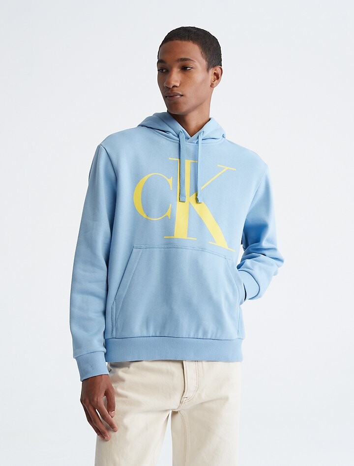 

Худи из флиса с монограммой и логотипом Calvin Klein, синий
