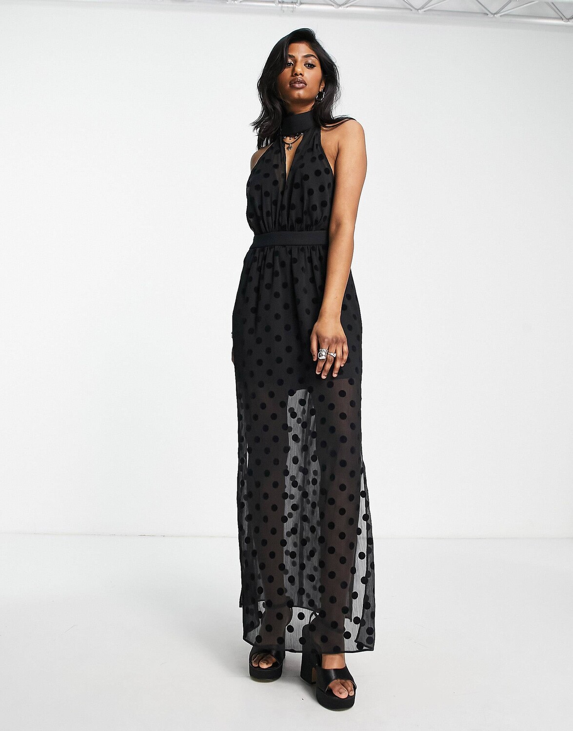 

Черное сетчатое платье макси Topshop