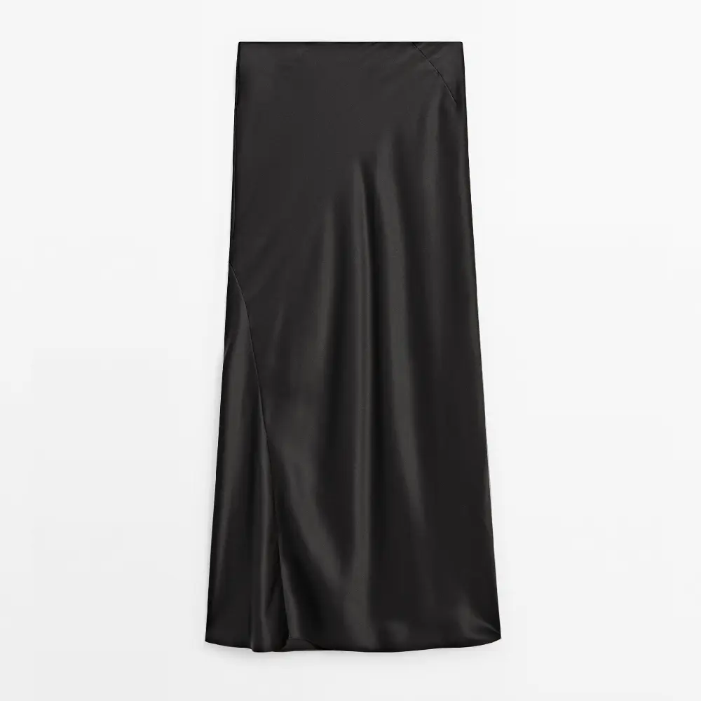 

Юбка Massimo Dutti Long Satin-finish Silk - Studio, черный