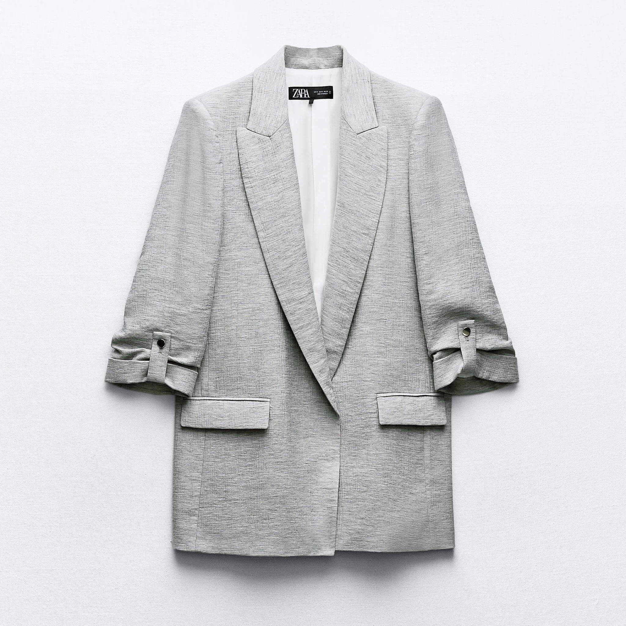 Блейзер Zara Open With Roll-Up Sleeve Detail, серый мужской деловой костюм из 2 предметов смокинги с отворотами и пуговицами новинка 2020 блейзер брюки
