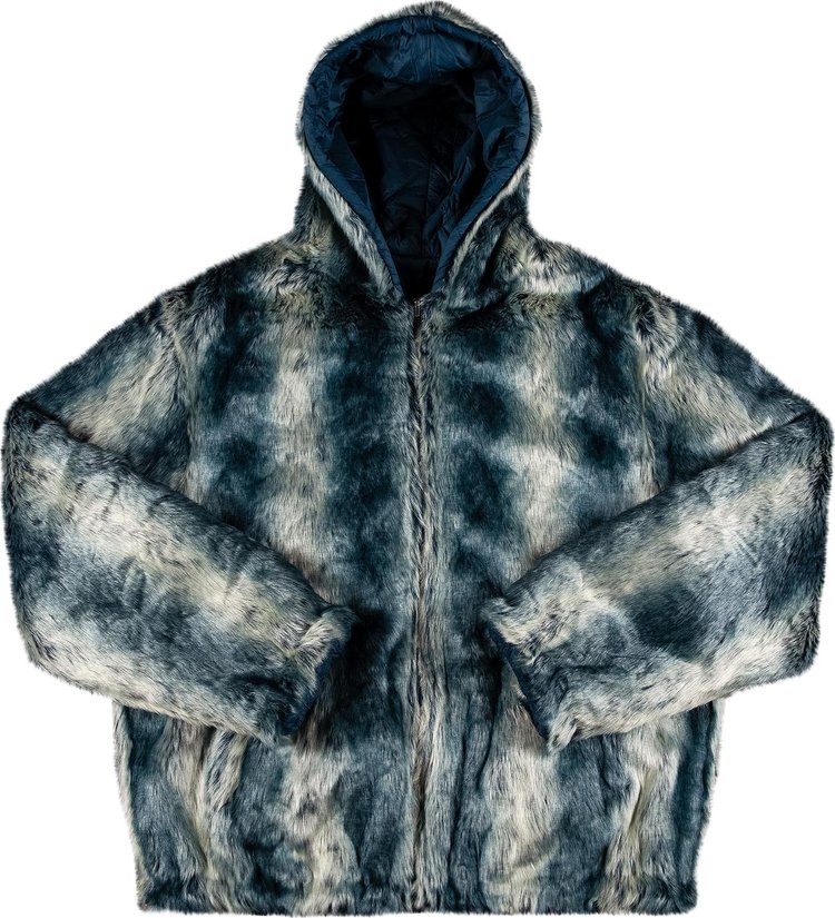 Куртка Supreme Faux Fur Reversible Hooded Jacket 'Ice Blue', синий цена и фото