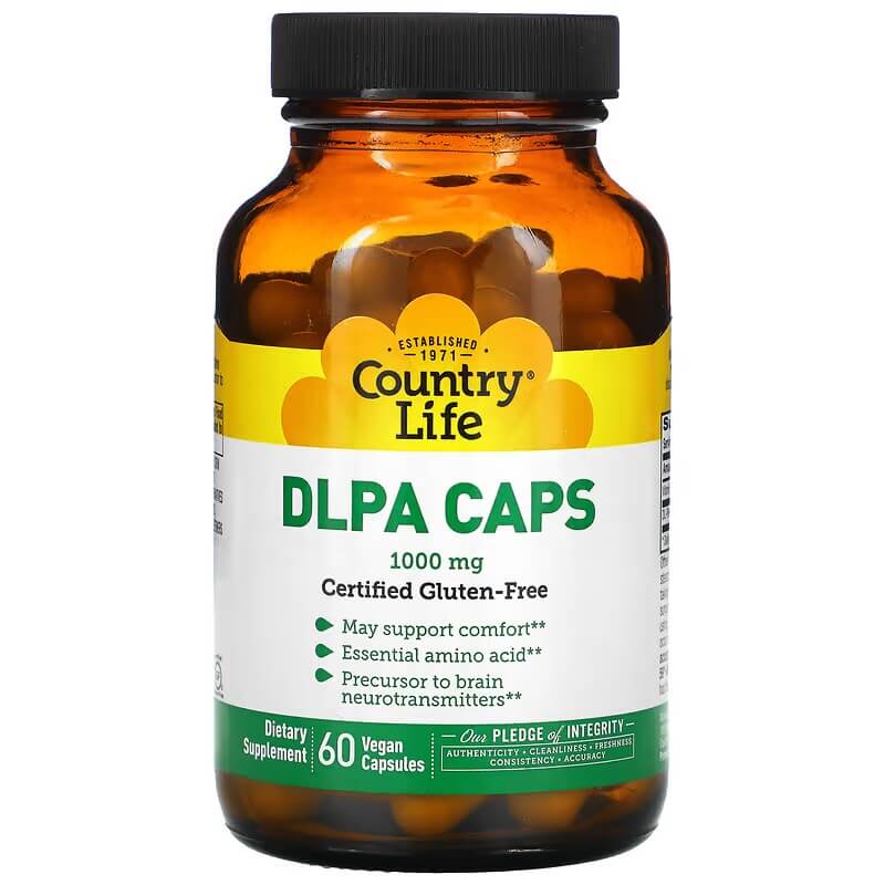Витамины DLPA Country Life 1000 мг, 60 капсул витамины для мужчин и женщин country life 60 капсул