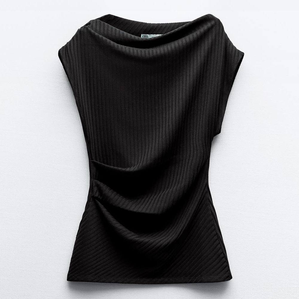Топ Zara Asymmetric Ribbed, черный топ zara asymmetric knit черный