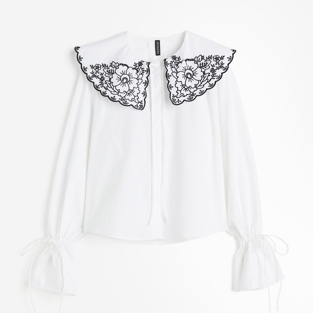 

Блузка H&M Poplin With Eyelet Embroidery Floral, белый