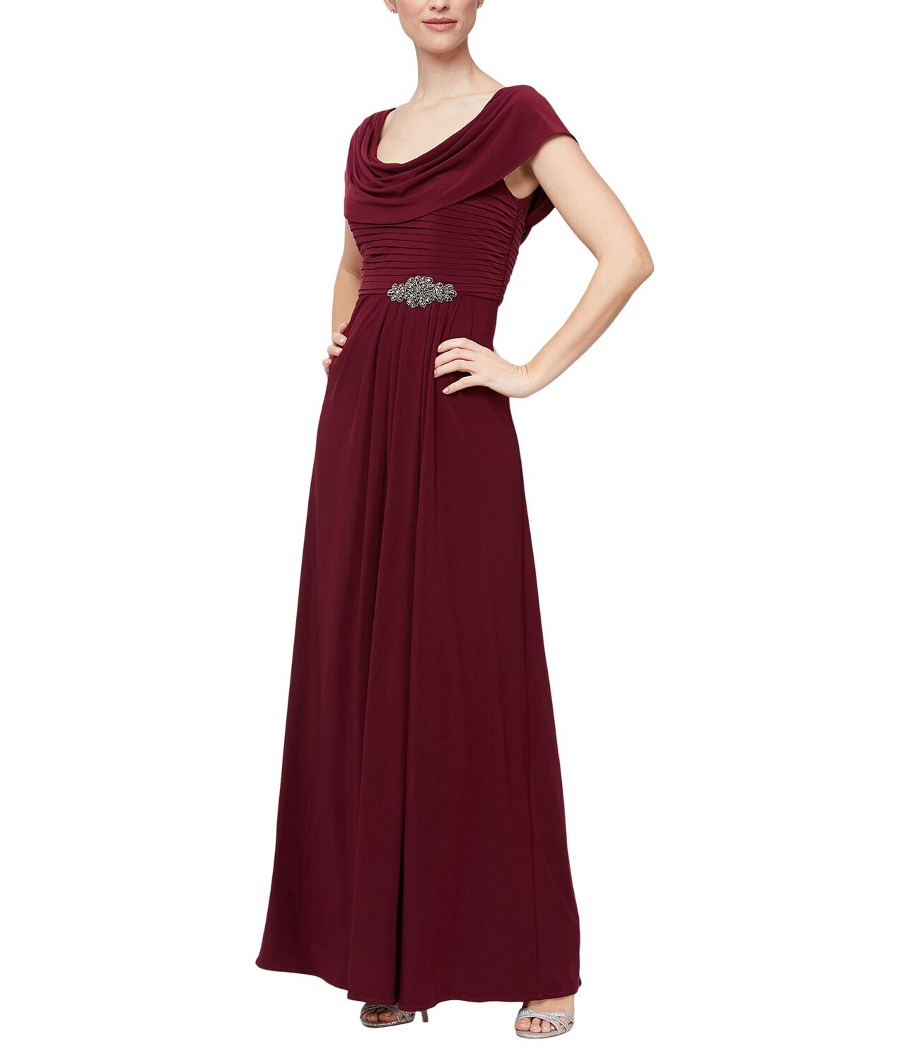 

Платье Alex Evenings, Long Cowl Neck A-Line Dress with Beaded Detail at Waist