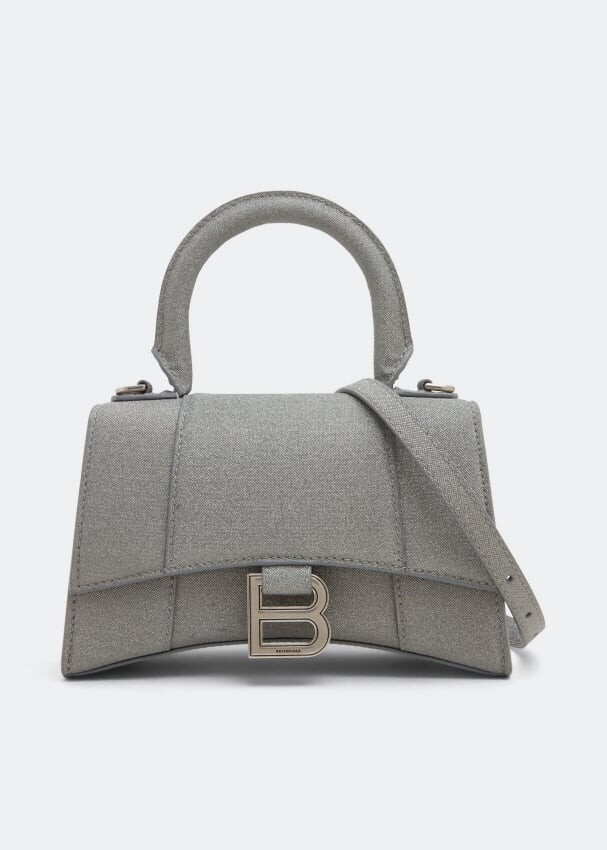 

Сумка BALENCIAGA Hourglass XS glitter top-handle bag, серый