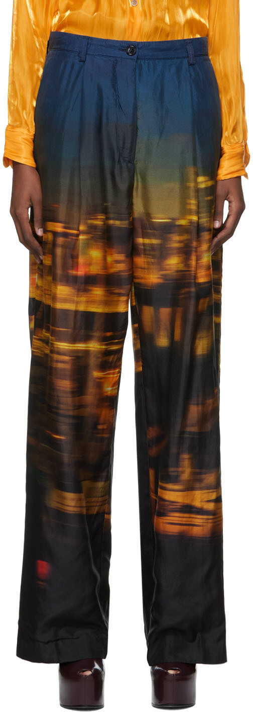 

Темно-синие и черные шелковые брюки Dries Van Noten