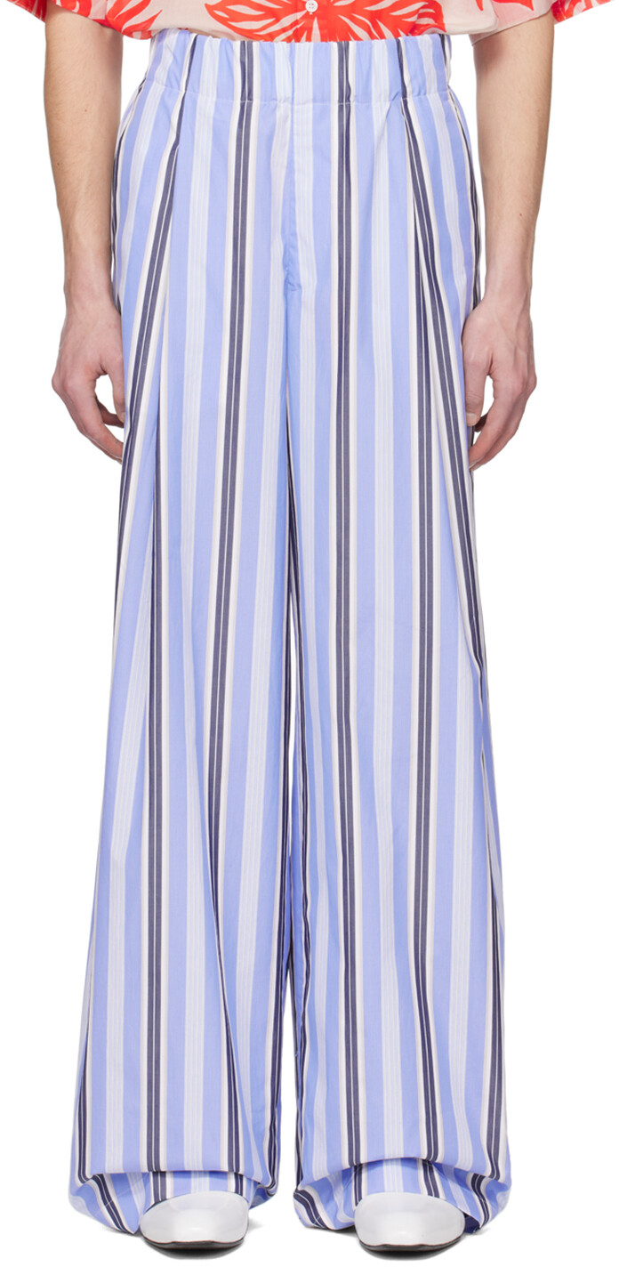

Синие мешковатые брюки в полоску Dries Van Noten