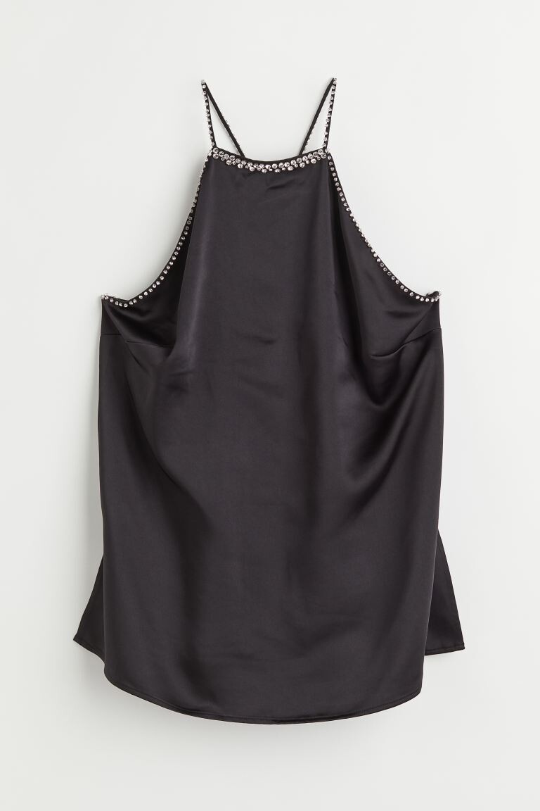 

Атласный топ со стразами H&M, черный