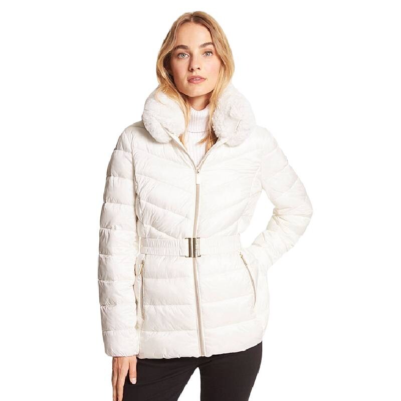 

Пуховик Michael Michael Kors Faux Fur Trim Quilted Nylon, серо-белый