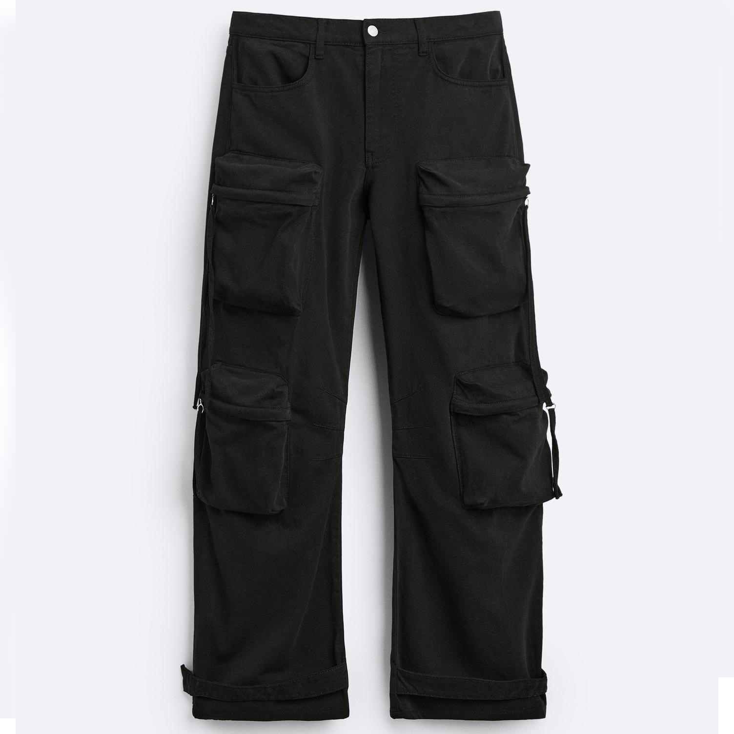 Джинсы Zara Utility With Pockets, черный рубашка zara denim with pockets черный
