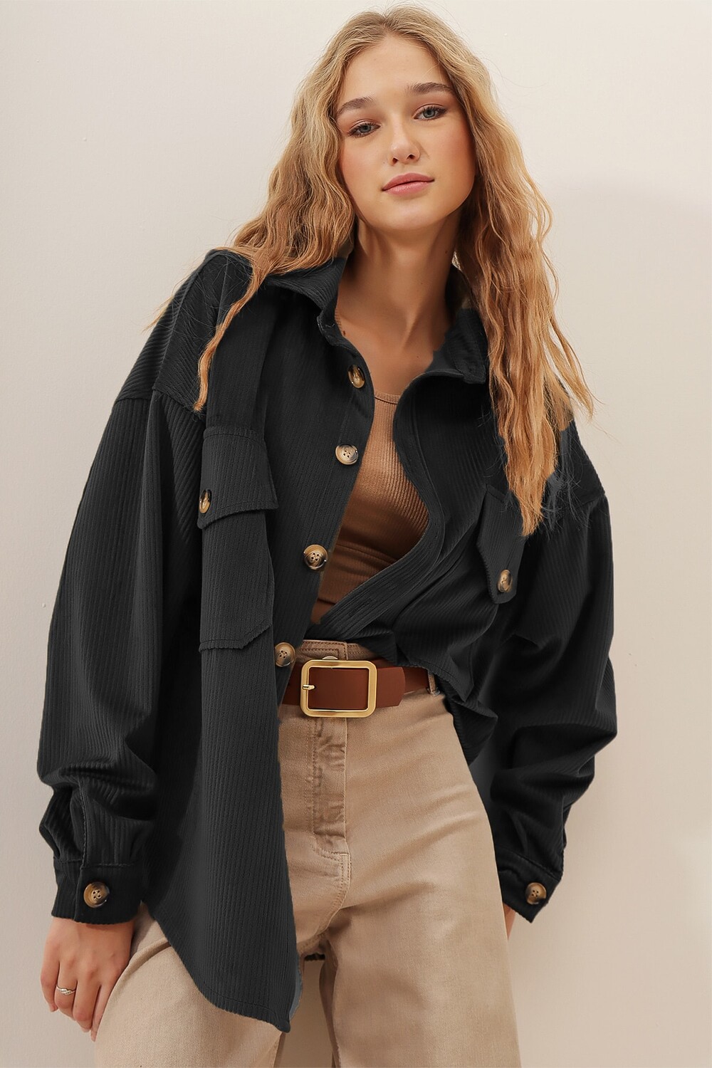 

Рубашка - Черная - Oversize Trend Alaçatı Stili, черный
