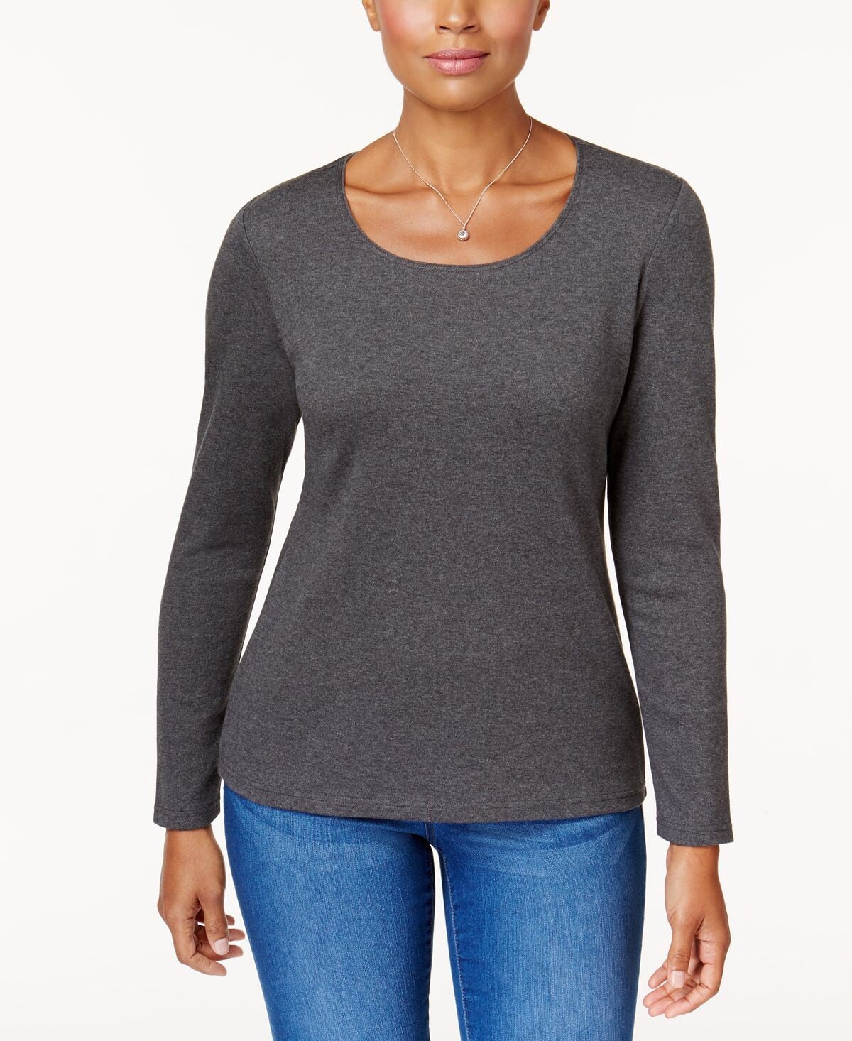 

Хлопковый топ с длинными рукавами и круглым вырезом, созданный для macy's Karen Scott, мульти