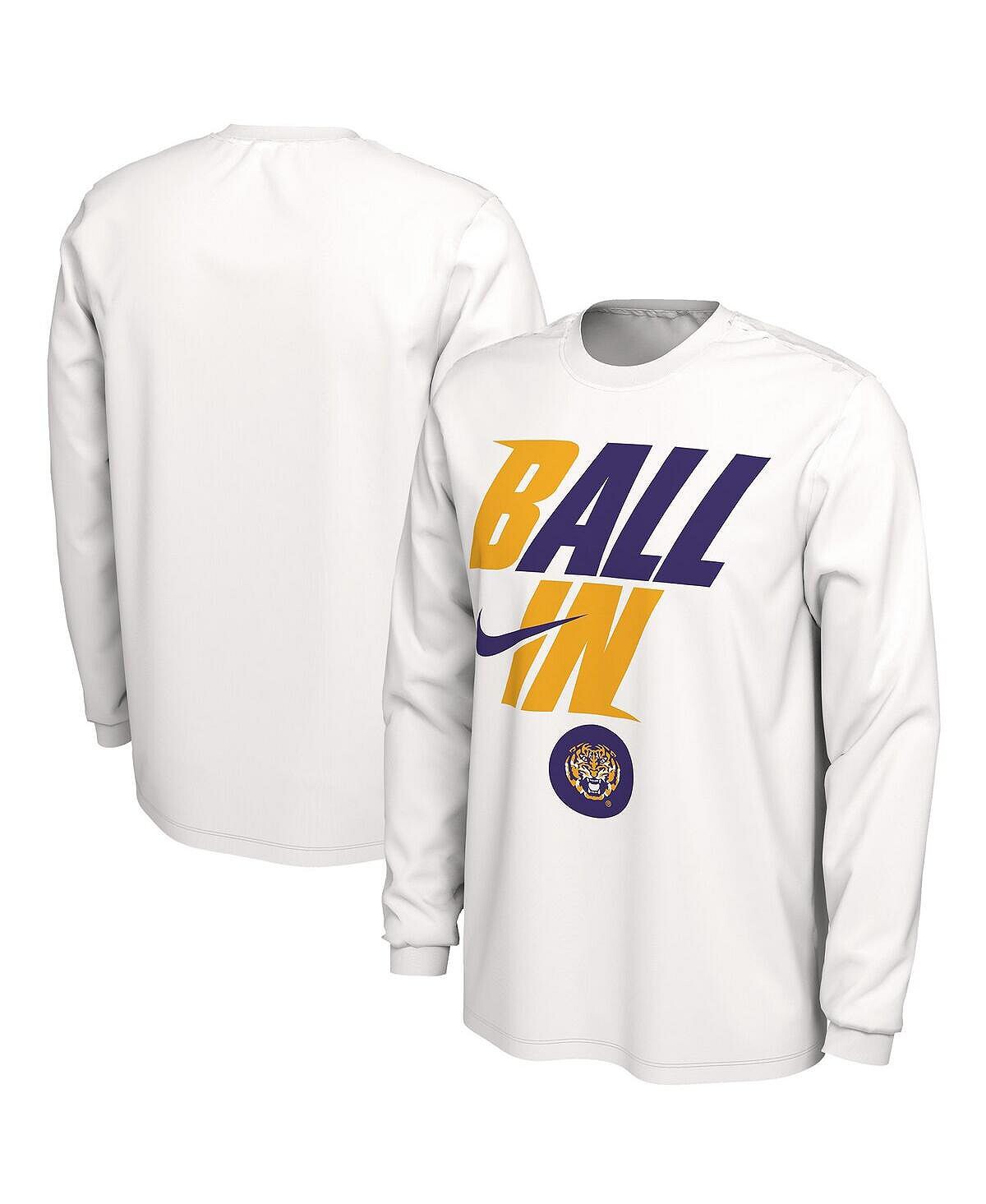 

Мужская белая футболка с длинным рукавом lsu tigers ball in bench Nike, белый