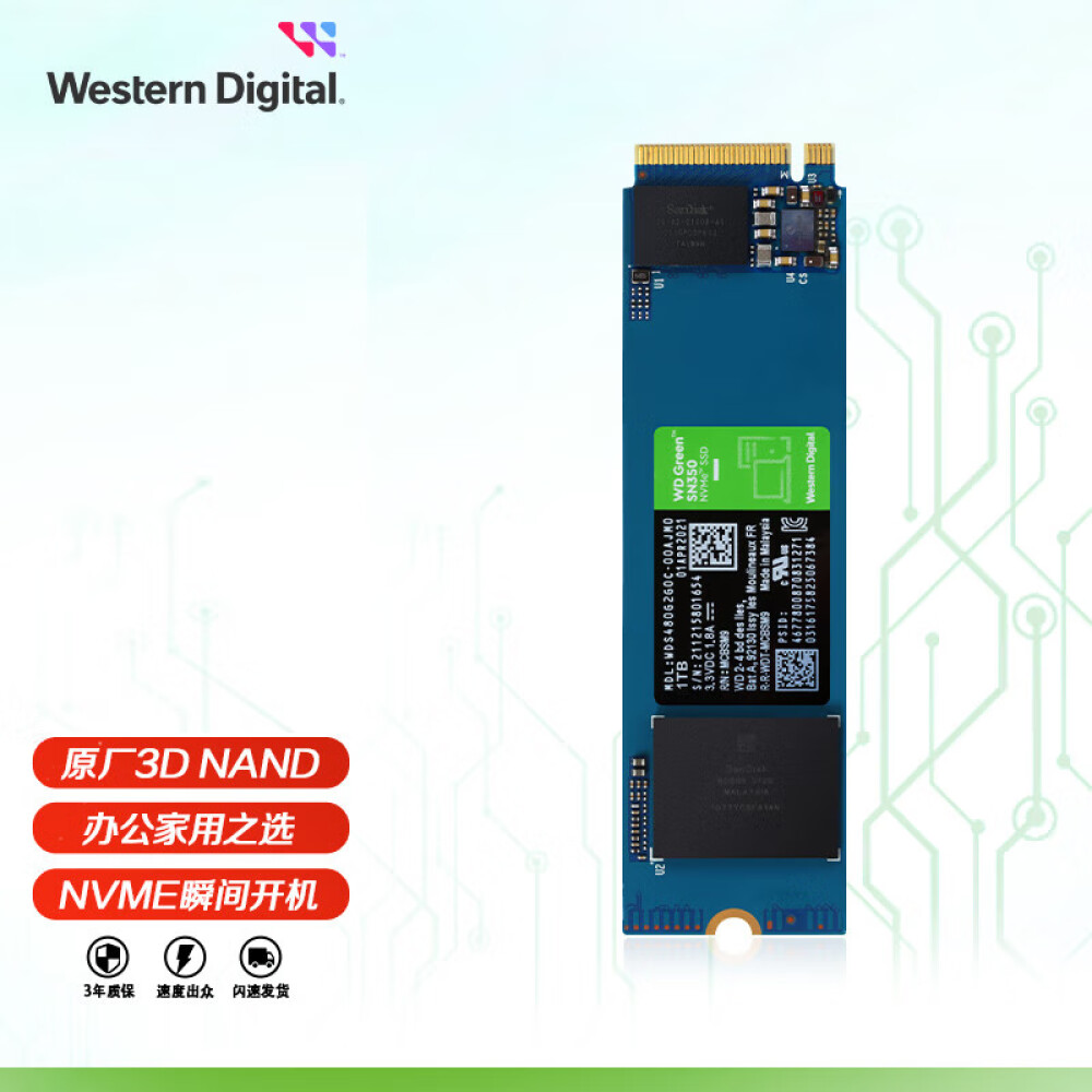 SSD-накопитель Western Digital Green SN350 1ТБ (WDS100T3G0C) ssd накопитель western digital green sn350 240гб m 2 2280 wds240g2g0c