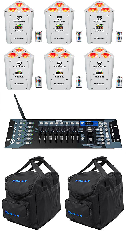 Комплект Rockville RF WEDGE WHITE RGBWA + UV Battery Wireless DMX Lights + Сумки + Контроллер RF WEDGE WHITE + Rockforce W2 + RLB25