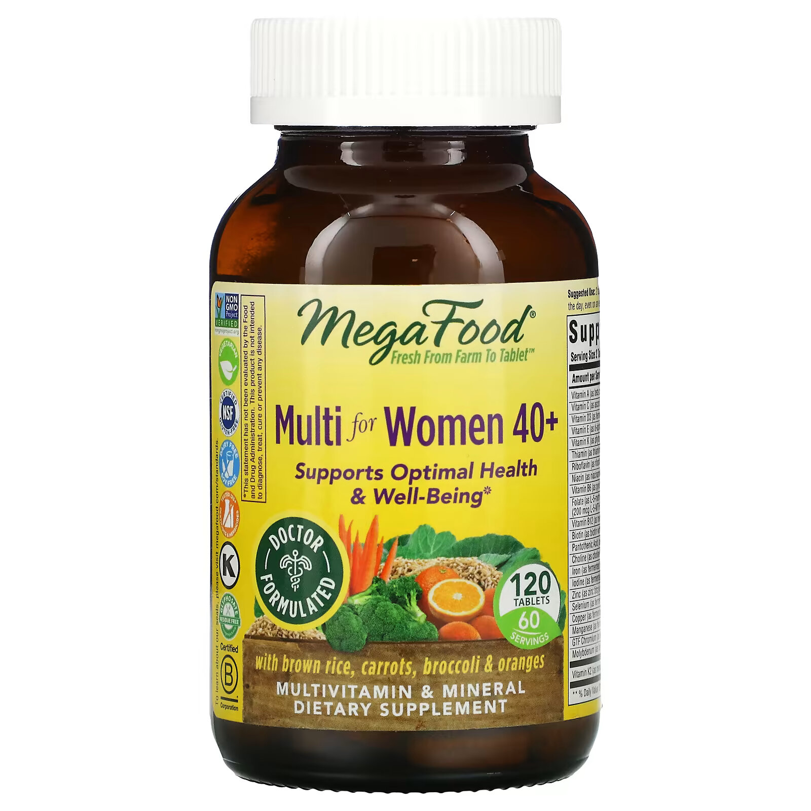 MegaFood, Multi for Women 40+, комплекс витаминов и микроэлементов для женщин старше 40 лет, 120 таблеток megafood multi for men 55 комплекс витаминов и микроэлементов для мужчин старше 55 лет 120 таблеток