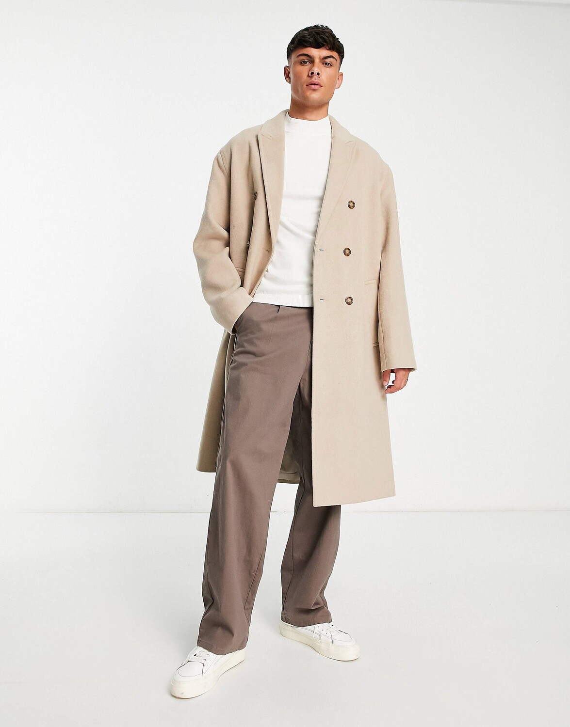 

Бежевое пальто свободного кроя из смесовой шерсти ASOS DESIGN, Бежевый