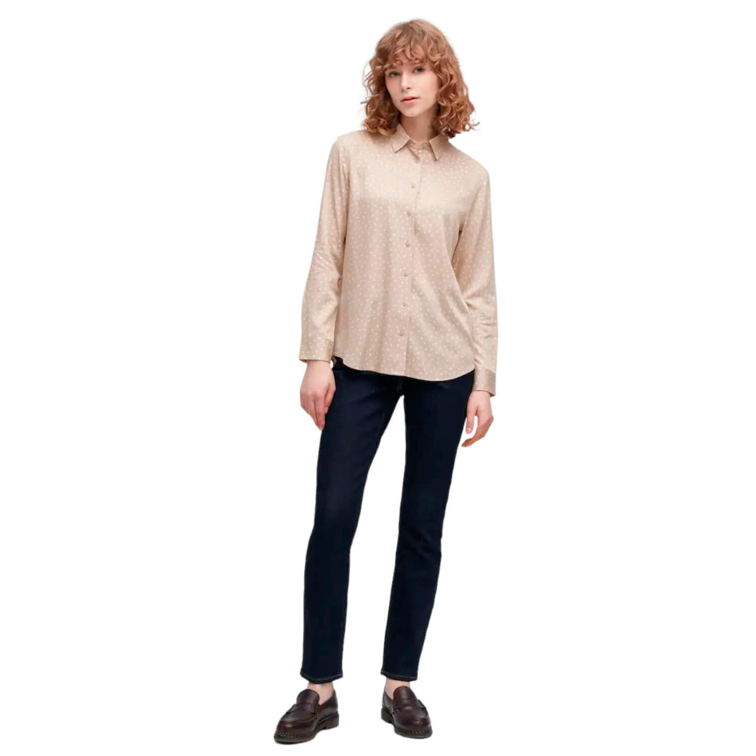 

Блузка Uniqlo Viscose Printed Long Sleeved, бежевый