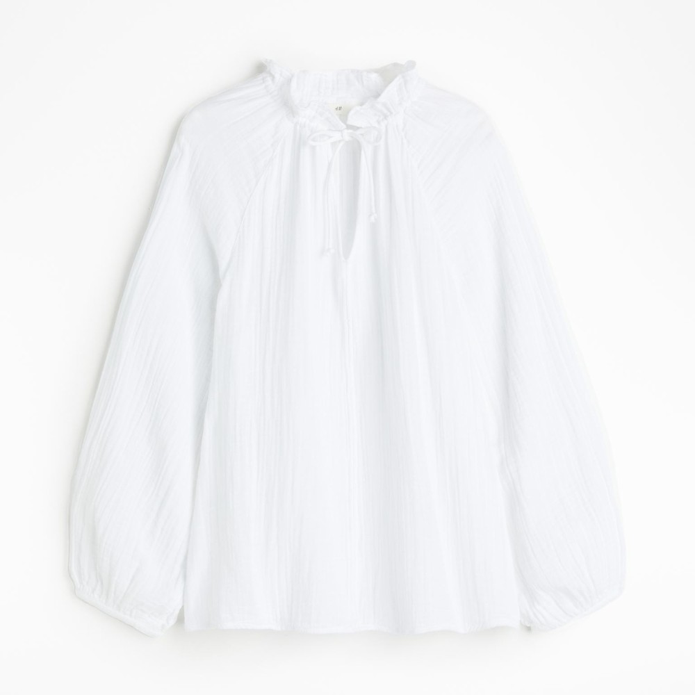 Блузка H&M Muslin Pullover, белый блузка атласная v образный вырез длинные рукава 40 fr 46 rus белый
