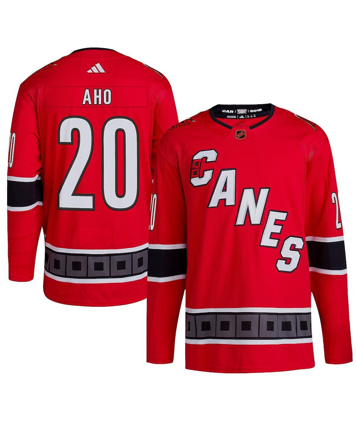 

Мужская футболка sebastian aho red carolina hurricanes reverse retro 2.0 authentic player jersey adidas, красный
