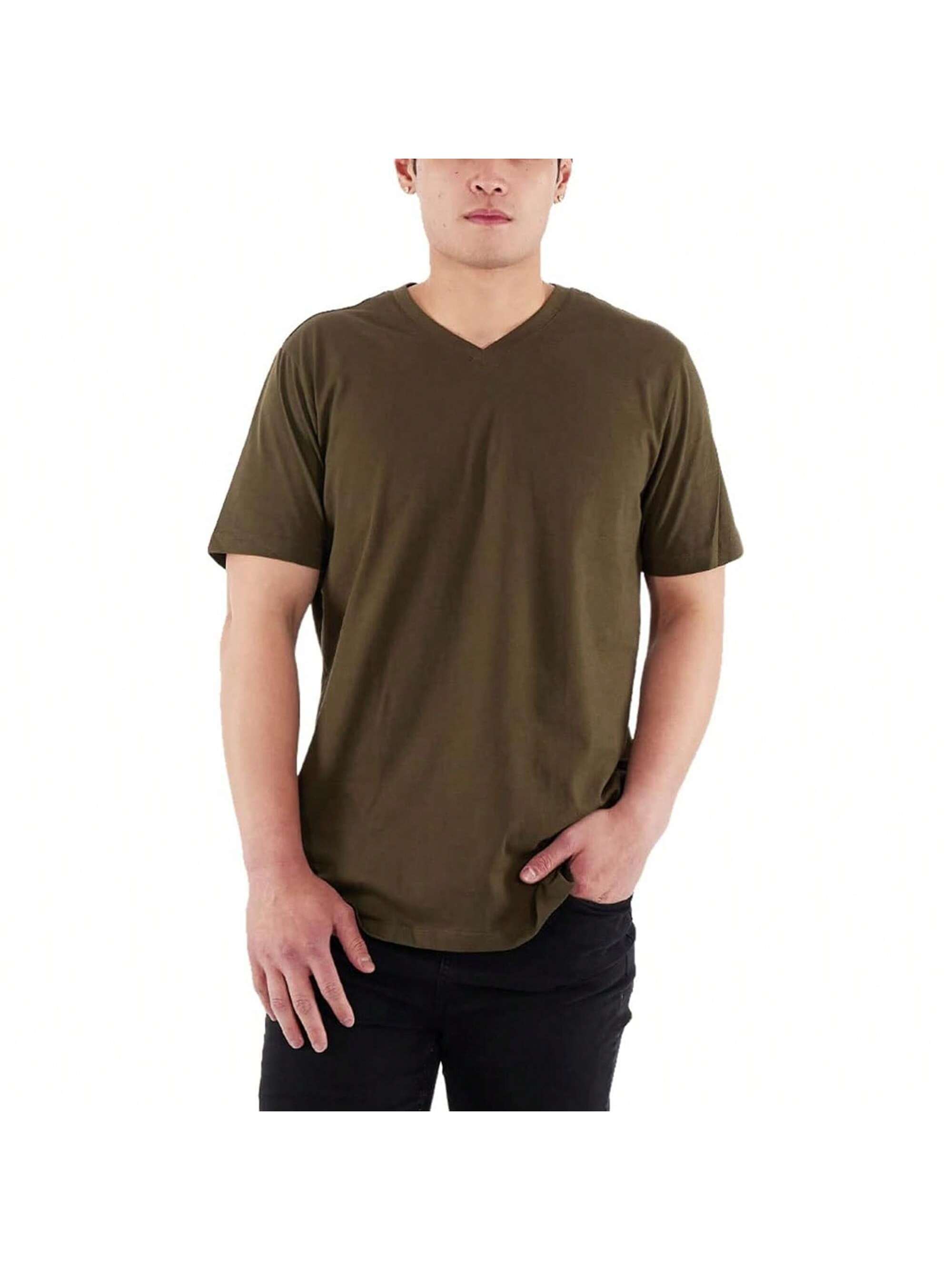 Мужская хлопковая футболка премиум-класса с v-образным вырезом Rich Cotton BLK-M, оливковое