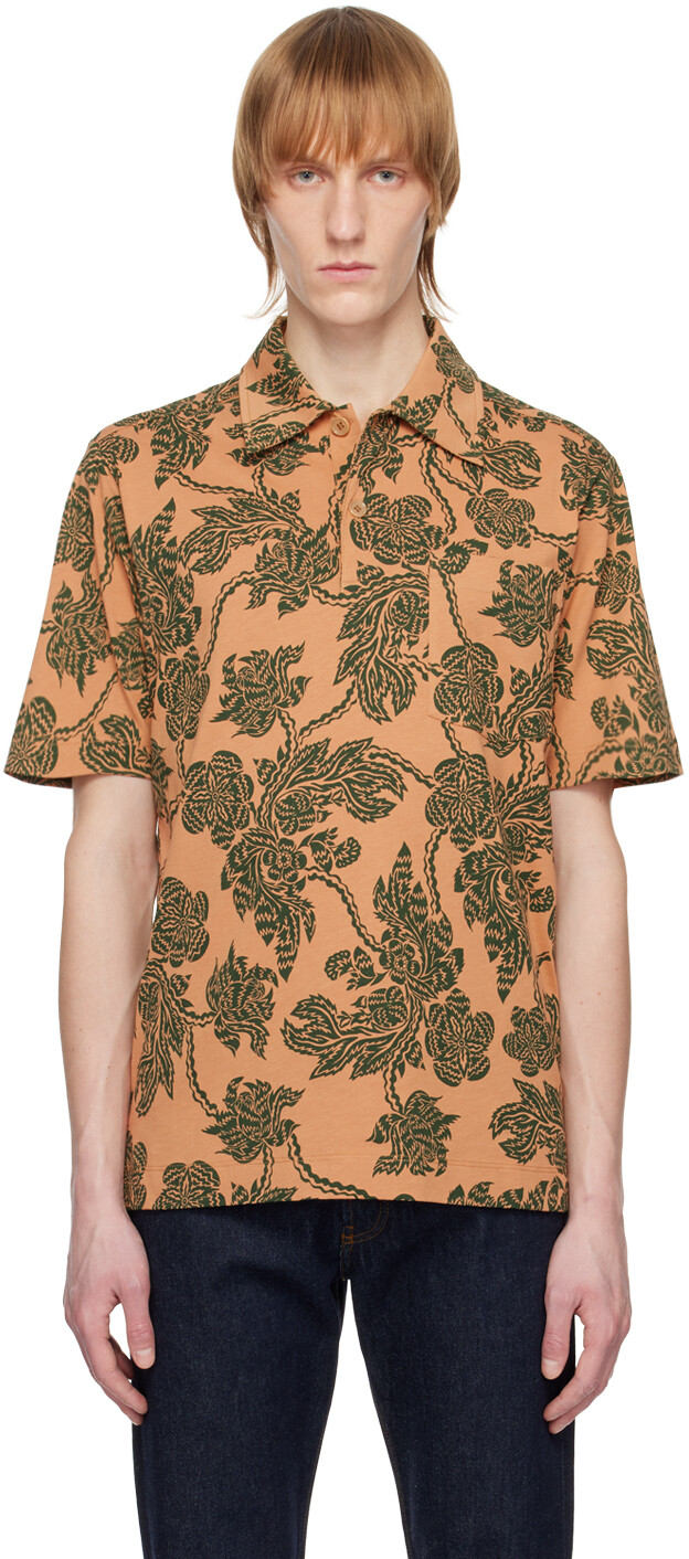 

Желто-зеленая футболка-поло с цветочным принтом Dries Van Noten, Зеленый