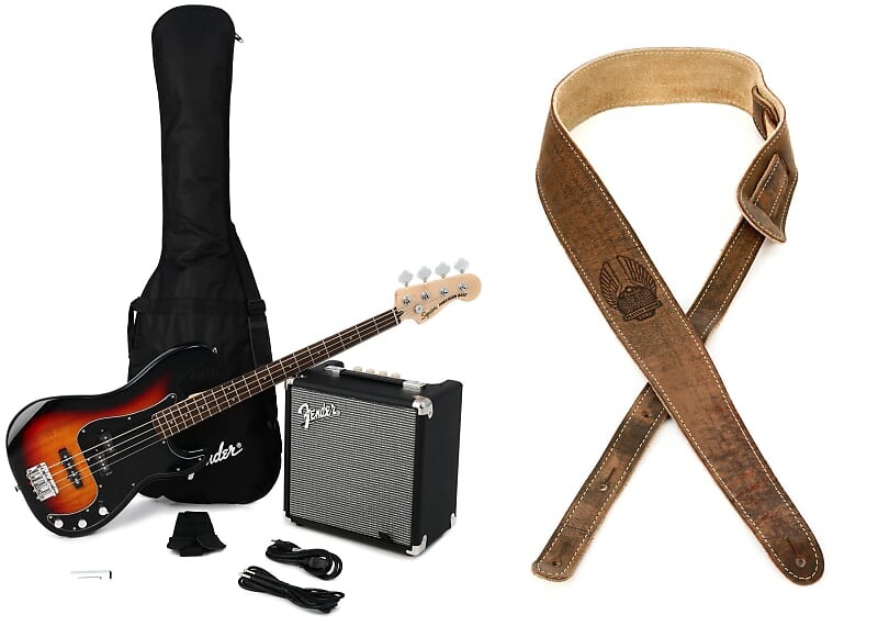 

Squier Affinity Series Precision Bass PJ Pack 3-Color Sunburst с комплектом накладки на гриф Laurel и ремешком Fender Road Wear - коричневый Squier + Fender 0372980000=1 0990660050=1