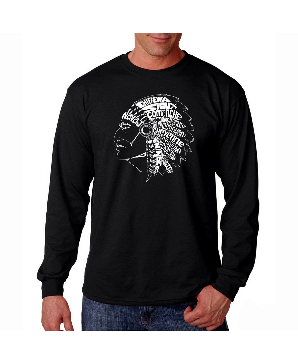 дикмар ян магия индейских племен Мужская футболка с длинным рукавом word art LA Pop Art, черный