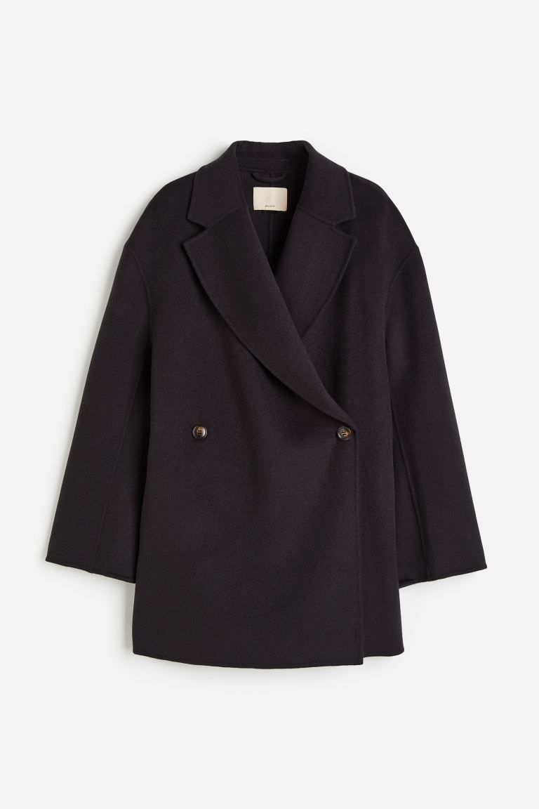 Двубортное пальто из смесовой шерсти H&M, почти черный пальто из смесовой шерсти h