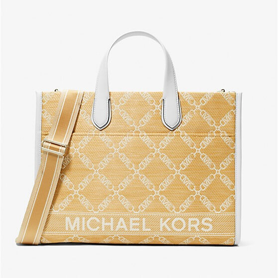 Сумка-тоут Michael Michael Kors Gigi Large Empire Logo Jacquard Straw, желтый/белый большая сумка тоут с логотипом empire michael kors черный