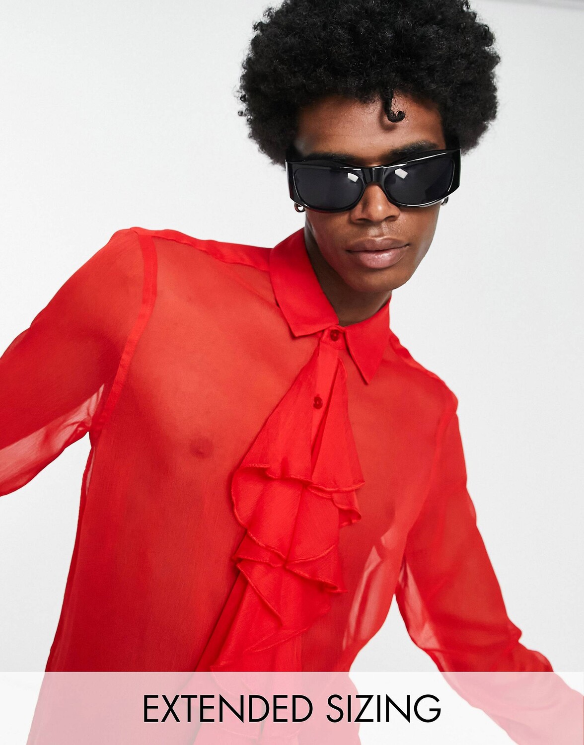 

Красная прозрачная рубашка стандартного кроя с рюшами спереди ASOS DESIGN