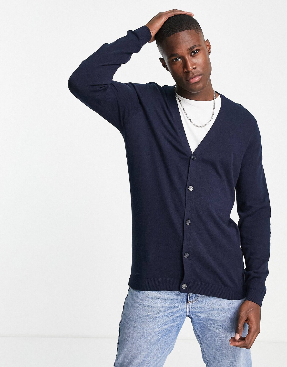 

Темно-синий вязаный кардиган из хлопка ASOS DESIGN