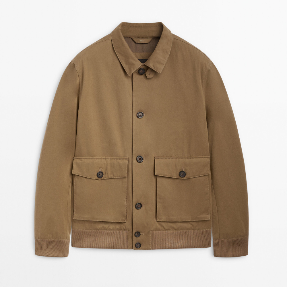 Куртка Massimo Dutti Cotton Blend With Pockets, светло-коричневый куртка рубашка massimo dutti 100% cotton with pockets темный хаки