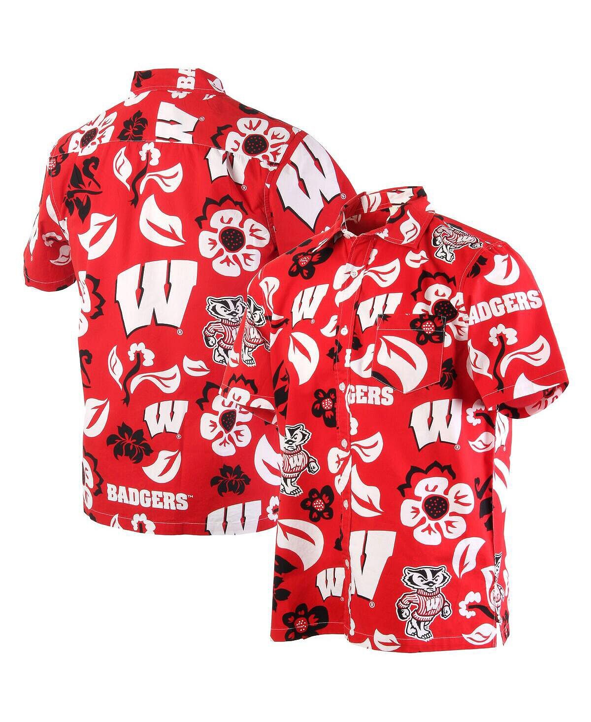 

Мужская красная рубашка wisconsin badgers с цветочным принтом на пуговицах Wes & Willy, красный