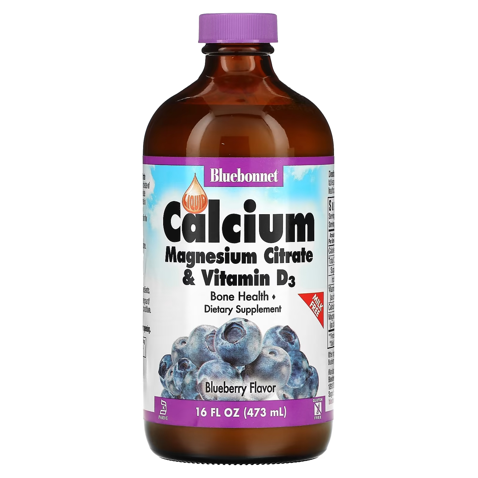 Bluebonnet Nutrition Цитрат кальция и магния с витамином D3 в жидкой форме вкус натуральной черники, 472 мл