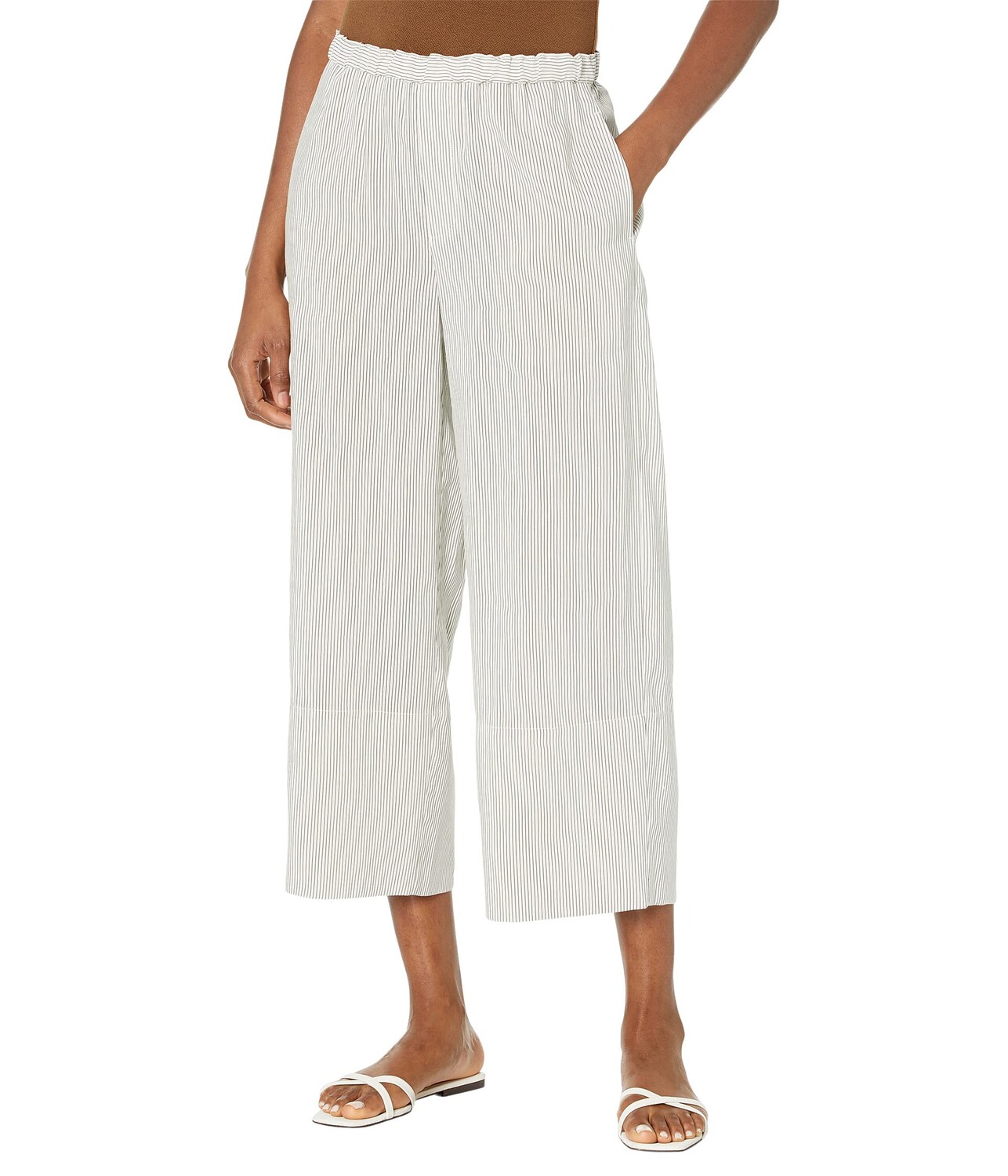 

Брюки Vince, Striped Rayon Linen Pull-On Cropped Pants