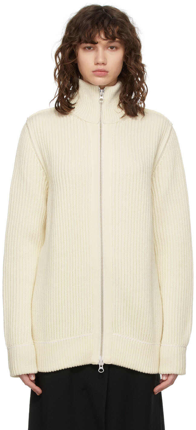 

Водолазка Off-White в рубчик с молнией во всю длину MM6 Maison Margiela