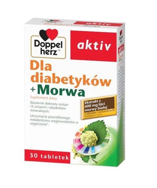 Препарат, регулирующий уровень сахара в крови Doppelherz Dla Diabetyków+ Morwa Biała, 30 шт препарат регулирующий уровень сахара в крови pharmovit insulinmed poziom cukru 60 шт