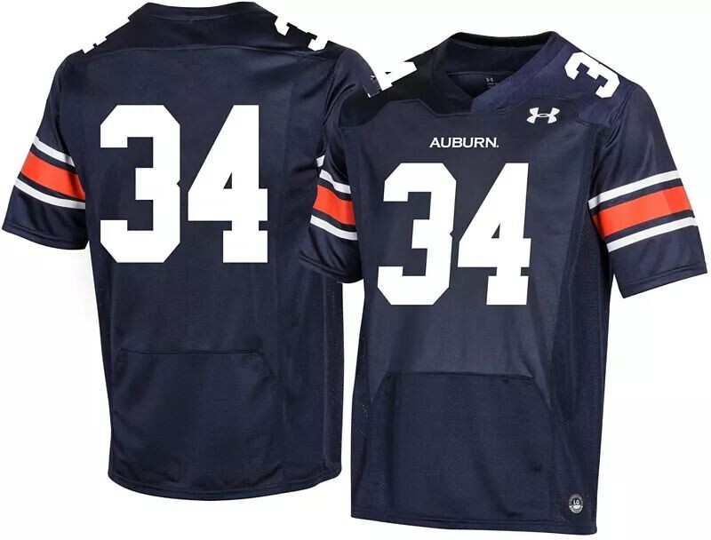 

Мужская синяя футбольная майка Auburn Tigers #34 Under Armour, реплика синего цвета