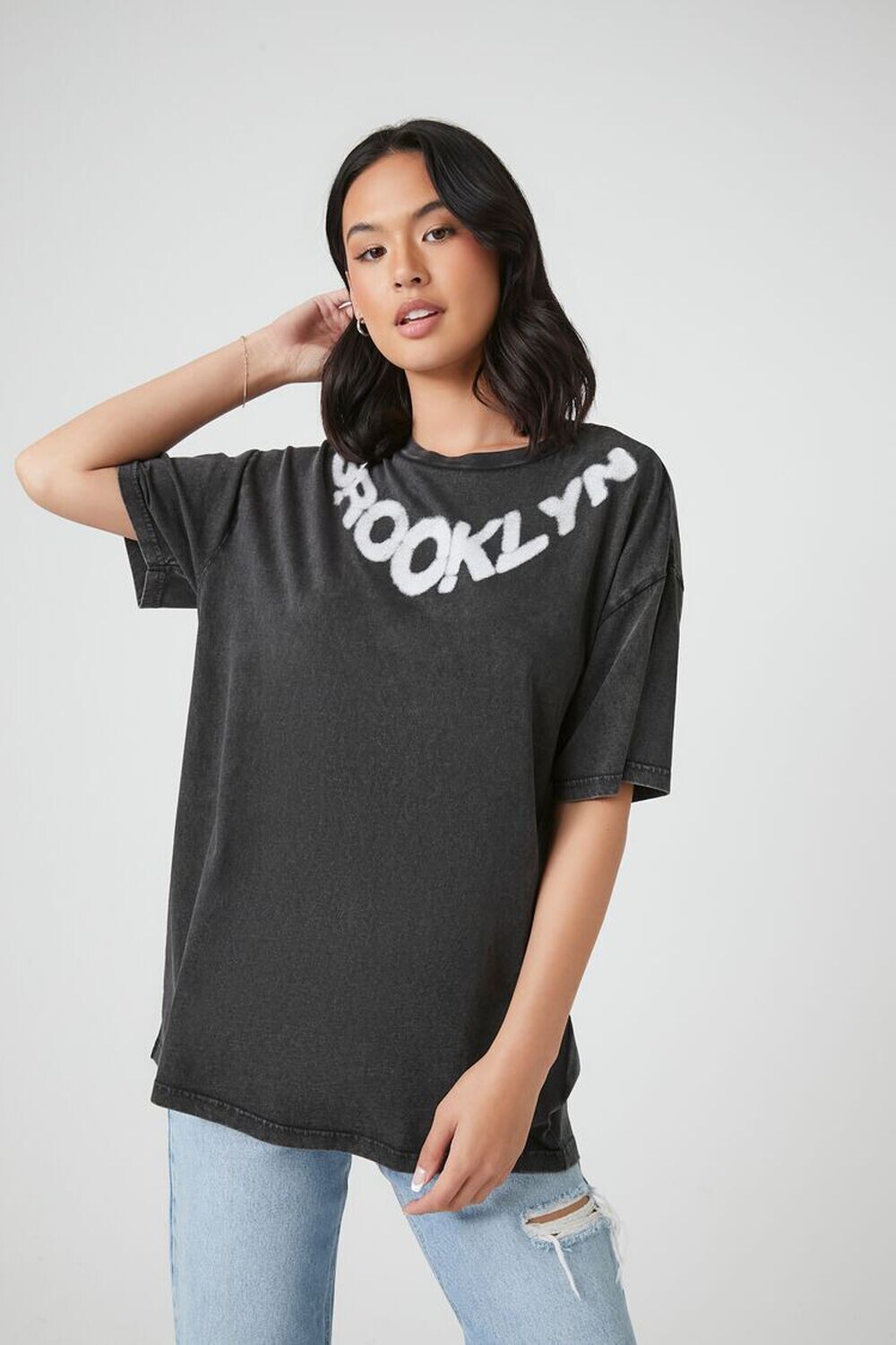

Футболка оверсайз с графическим рисунком Brooklyn Forever 21, угольный