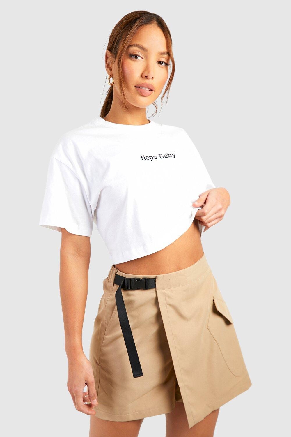 

Высокая юбка с грузовым карманом и поясом Boohoo, кэмел