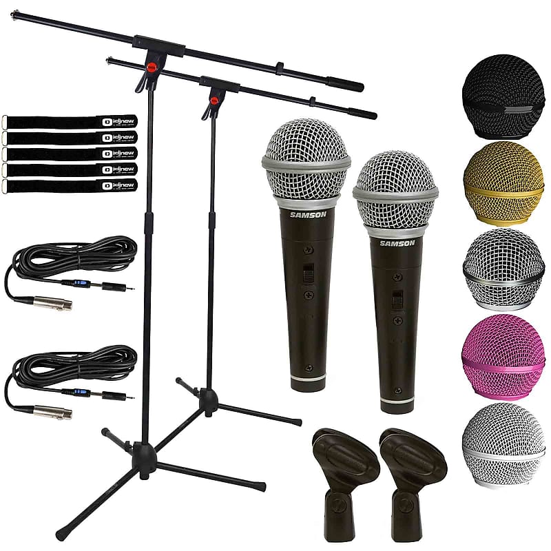 Динамический микрофон Samson Handheld Dynamic Karaoke Microphone Vocal DJ PA Mic w Stand & Cables 2 Pack